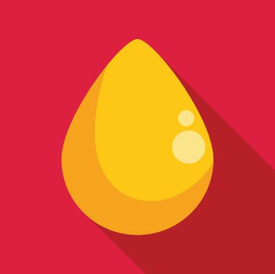 Golden drop of oil with bubbles on red background representing essential oils or fuel