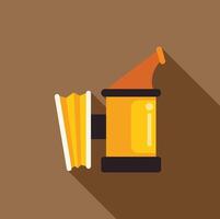 Bee smoker blowing smoke, beekeeping tool icon with long shadow vector