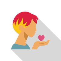 Young person blowing a kiss to a heart held in open palm vector