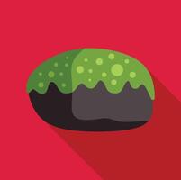 Round grey stone covered with dripping green slime on red background vector