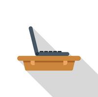 Laptop standing on wooden school desk, side view of portable computer for education vector
