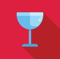Blue wineglass with bubbles on red background with long shadow vector