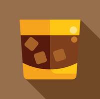 Glass of whiskey with ice cubes on brown background vector