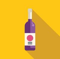 Wine bottle with purple label and long shadow on yellow background vector