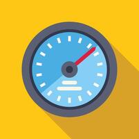 Speedometer with red needle pointing medium speed on yellow background vector