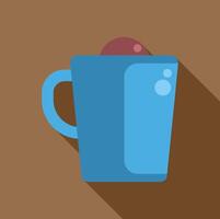 Blue mug with hot chocolate and marshmallow creating bubbles on brown background vector
