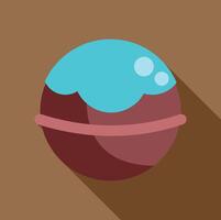 Round chocolate praline with turquoise topping and pink ribbon vector