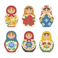 Set of diffrent Russian bright nesting dolls vector