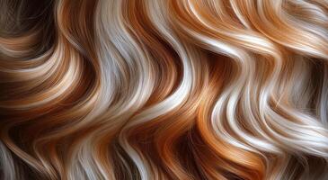 A close up of a woman's hair with a mix of brown and white strands. The hair appears to be styled in a way that emphasizes the contrast between the two colors, creating a visually striking effect photo