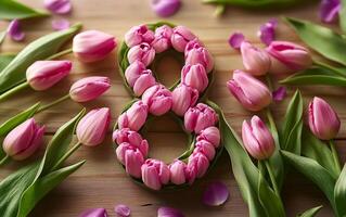 A bouquet of pink flowers with the number 8 written in the middle. The flowers are arranged in a way that they spell out the number 8. Concept of celebration and love photo
