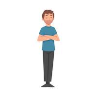 Young Man Standing with Folded Hands and Closed Eyes, Calm and Relaxing Father Illustration vector