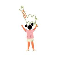 Cute Brunette Girl Drawing Camel on Wall Using Color Pencils, View From Behind Illustration vector