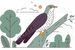cuckoo bird sitting on tree branch white background vector