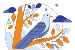 cuckoo bird sitting on tree branch illustration white background vector