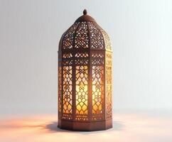Decorative lantern emitting warm light, showcasing intricate patterns, enhancing a serene atmosphere in an indoor setting photo