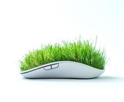 Creative design of a computer mouse integrated with lush green grass for an eco-friendly tech concept photo