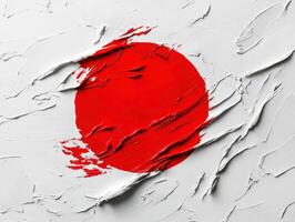 Abstract representation of Japan's flag with textured red circle on white background photo