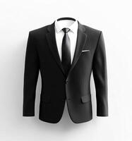 Elegant black suit displayed against a clean white background showcasing formal wear for special occasions photo
