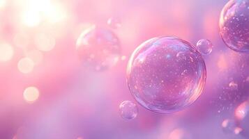 Iridescent soap bubbles float in pastel sky with rainbow reflections, creating magical atmosphere through translucent spheres and holographic effects in delicate macro photography. rainbow photo