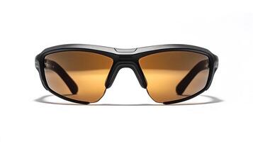 Luxury sport sunglasses feature brown gradient lenses and sleek black frame, showcasing modern eyewear design with polarized lens effect in clean product photography style. eyewear photo