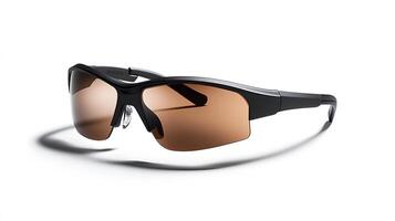 Luxury sport sunglasses feature brown gradient lenses and sleek black frame, showcasing modern eyewear design with polarized lens effect in clean product photography style. sleek photo