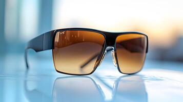 Luxury sport sunglasses feature brown gradient lenses and sleek black frame, showcasing modern eyewear design with polarized lens effect in clean product photography style. stylish photo