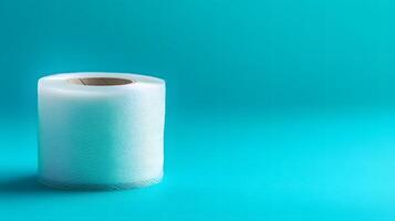 Medical adhesive tape roll shows clear transparent material against turquoise background, featuring clean lines and visible texture in professional studio lighting. industrial photo