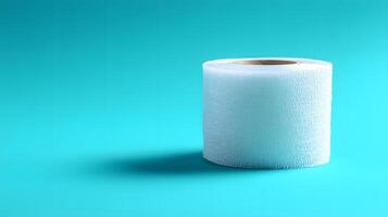 Medical adhesive tape roll shows clear transparent material against turquoise background, featuring clean lines and visible texture in professional studio lighting. clean photo
