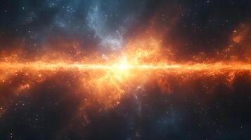 Spectacular supernova explosion illuminates deep space with blue and orange nebula colors, showcasing stellar collision amid star clusters and interstellar dust in cosmic energy burst. collision photo