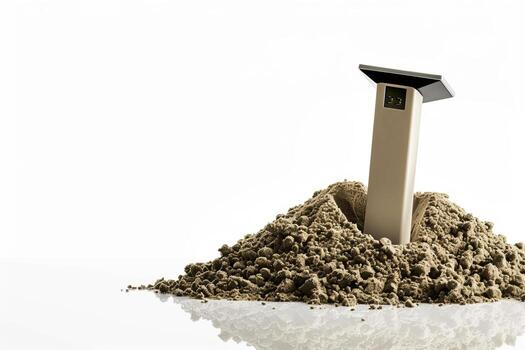 Solar charging station emerging from sand in minimalist outdoor setting photo