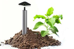 Smart garden sensor with young plant for efficient soil monitoring and growth photo