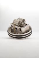 vape vaporizer atomizer RDA postless deck with twisted mess alien core coil wire close up macro photo on white background