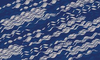 Hand drawn brush line abstract wave pattern, Japanese and Ethnic folk wood carving, engraving, basketry surface texture background, simple oriental graphic in indigo blue vector