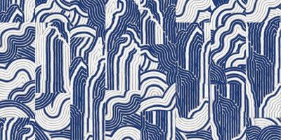 Hand drawn brush line abstract cloud and mountains patchwork pattern, Japanese, Ethnic folk wood carving, engraving, basketry surface texture background, oriental graphic blocks for textile, carpet vector