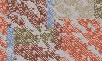Colorful hand drawn brush line abstract wave patchwork pattern, Japanese and Ethnic folk inspired wood carving, engraving, basketry surface texture background, simple graphic for textile, carpet vector