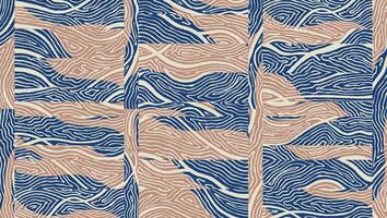 Hand drawn brush line abstract wave patchwork pattern, Japanese and ethnic folk inspired wood carving, engraving, basketry surface texture background, simple collage graphic for textile, carpet, vector