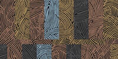 Hand drawn brush line abstract patchwork pattern, Japanese, Ethnic folk wood carving, engraving, basketry surface texture background, graphic blocks for textile, fabric, carpet vector