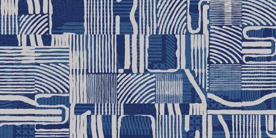 Hand drawn brush line abstract patchwork pattern, Japanese, Ethnic folk wood carving, engraving, basketry surface texture design, experimental graphic blocks for textile, fabric, carpet vector