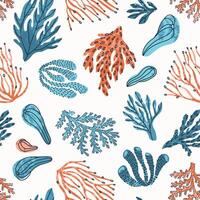 Seamless pattern with corals and underwater plants scattered on a white background vector