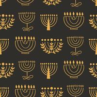 Hanukkah Menorah Seamless Pattern on Black Background vector
