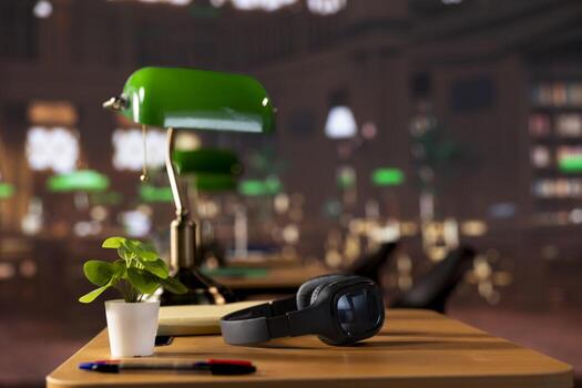 Empty library with a great research collection at a higher education school, university campus with an educational designated space for learning and solving academic assignments. Student life. photo