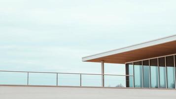 Modern architectural design featuring a sleek building and railing. photo