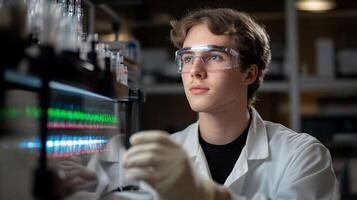 A young scientist conducts experiments in a laboratory setting. photo