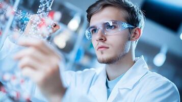 A scientist examines molecular structures in a laboratory setting. photo