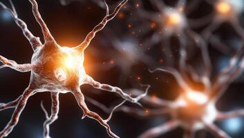 Close-up of neurons highlighting their structure and signaling activity. photo