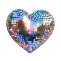 colorful disco mirror heart isolated on white background photo