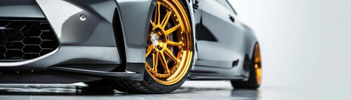 Closeup of a Gold Rim Car. photo