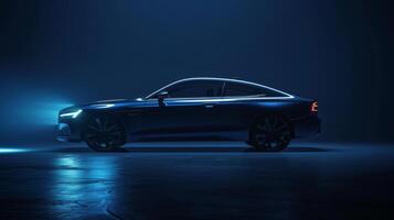 Sleek Blue Coupe Car in Studio Lighting. photo