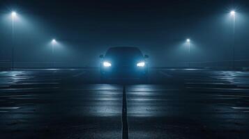 Car on the empty parking lot during the night. photo