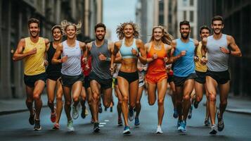 Running Group in the City. photo